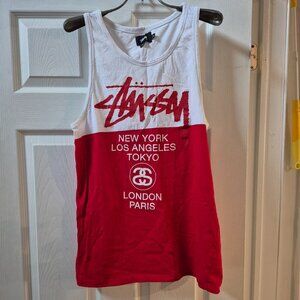STUSSY RED & WHITE TANK TOP MEN'S SIZE XL